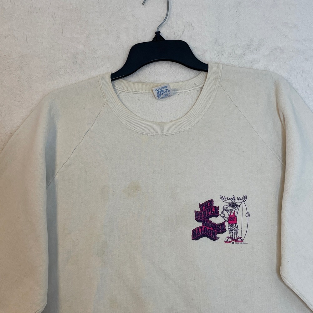 Vintage The Purple Moose Saloon Graphic Sweatshirt XXL Cream Surfer Moose - Picture 2 of 11